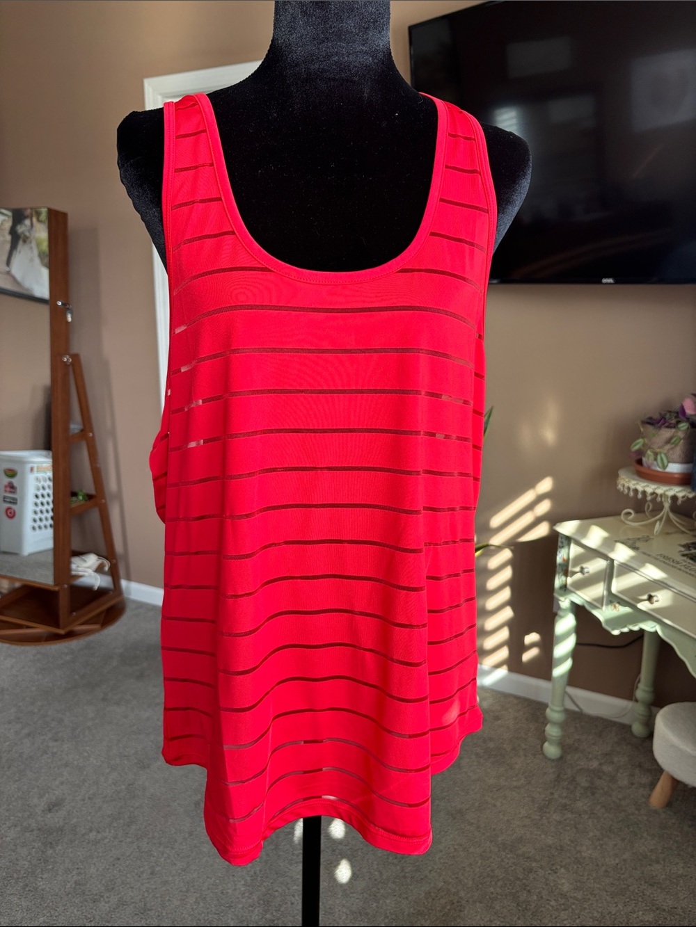 Red Striped Sleeveless Tank Top - Women
